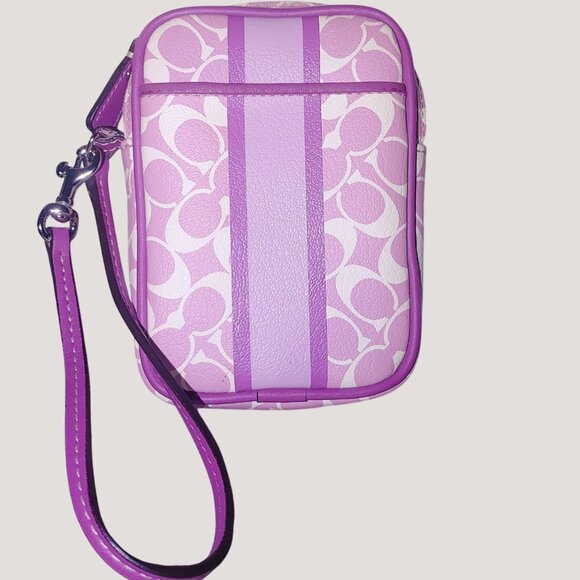 Coach Wristlet Mini Nolita Signature Canvas Iris Pink White Print Zip Closure - Picture 1 of 11